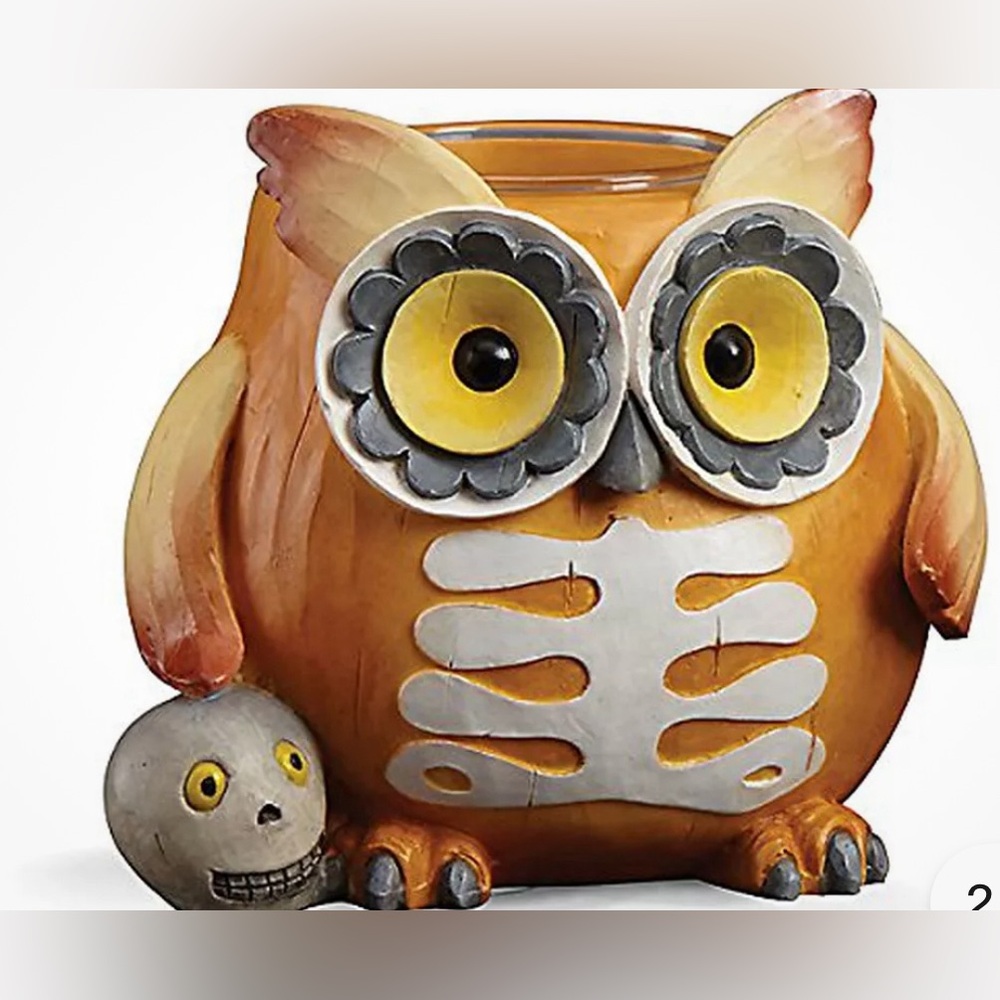 NIB Lenox Halloween Skeleton Owl Votive Holder 3.5”